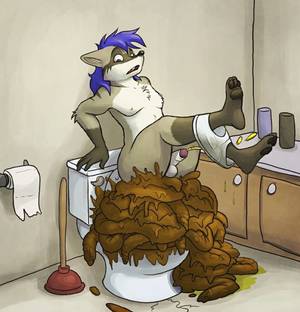 Furry Toilet Porn - e621 anthro blue_hair butt clothing erection feces hair hyper hyper_feces  lus male mammal partially_retracted_foreskin paws peeing