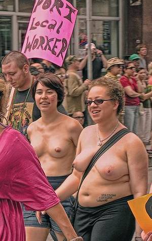 Dyke Tits - pair of naked lesbian protesters