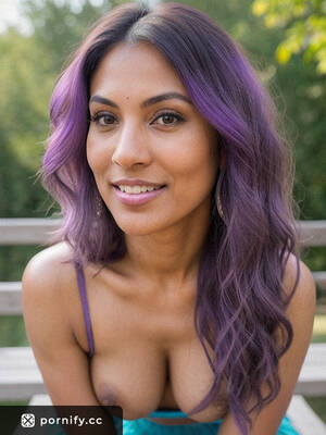 indian nude models outdoors - Sultry Indian Milf in Purple Hair and Heels Posing Naked Outdoors | Pornify  â€“ Best AI Porn Generator