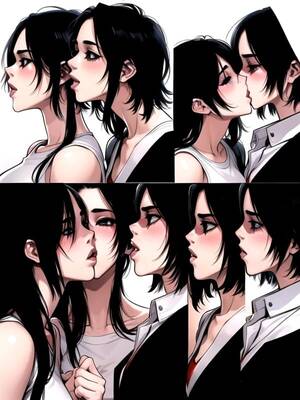 lesbian makeout hentai - eyes closed, lesbian kissing, Manga In Color Hentai AI Porn