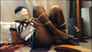 black stockings tied up - BoundHub - Black pantyhose bondage 2