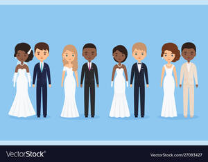 Interracial Cartoon Porn With Bride - Interracial bride and groom cartoon characters Vector Image