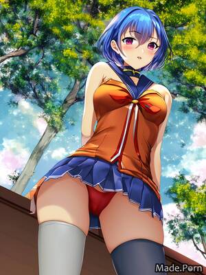 close up japanese girls upskirts - Porn image of close up japanese blue hair long legs woman bodysuit upskirt  created by AI