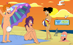 futurama nude beach scene - Leela Turanga with her buddies calming on bare beach â€“ Futurama Porn