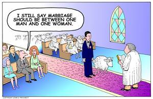 Married Cartoon Porn - Same sex marriage cartoon, gay marriage, bestiality cartoon, sheep, wedding,  social commentary cartoon by John Pritchett