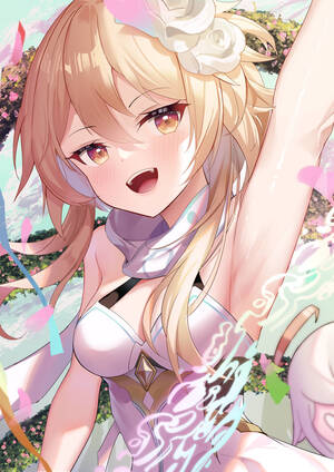 Armpit Rule 34 Porn - Rule 34 - absurdres arm up armpits blonde hair breasts cloud eyebrows  visible through hair female flower genshin impact hair flower hair ornament  halter top halterneck highres leotard looking at viewer lumine (