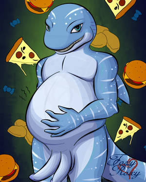 Inflation Porn - 2014 abstract_background anthro azrael_rhincodon balls belly diphallism  erection fish food food_porn green_eyes inflation looking_at_viewer male  marine