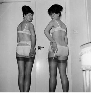 black and white vintage panties - Retro lingerie pictures featuring pretty gals pose in bras, panties and  sheer stockings very willingly