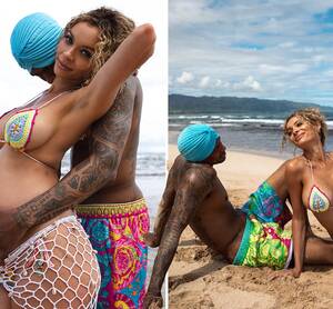 couples posing naked beach - Nick Cannon cuddles pregnant baby mama Alyssa Scott as she shows off belly  in bikini before welcoming his seventh child | The US Sun