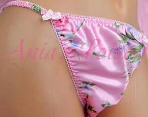 flower satin panties videos - PINK Spring Collection Floral Asian polyester Shiny wetlook string bikini  Sissy Bias Cut Satin panties for