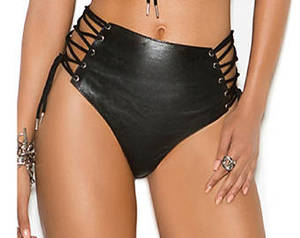 bdsm collars panties clothes pins - Black Leather Rubber Look PVC BDSM Dominatrix /Submissive Lace Up Bikini  Spank Pants Panties Knickers