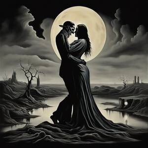 Gothic Romance Porn - Gothic romance, zombie lovers sharing a moonlit embrace. : r/nightcafe
