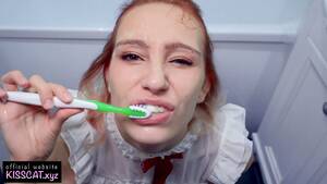cute blonde toothbrush - Face fuck deepthroat for young babe and cum on teeth for cleaning by  Kisscat's studio | Faphouse