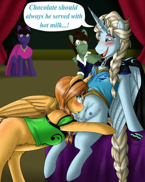 Frozen R34 Porn - alicorn anna_(frozen) anthro blonde_hair blue_eyes blue_fur blush breasts  brown_hair cape chocolate clothed clothing
