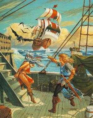 Dragonlance Porn - Party of 3 Pirates ship dragonlance black dragons // Is this from Odyssey?  It looks like Gilthanas, Silvara, & Fizban. Damn I need to get around to  reading ...