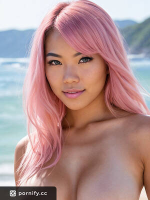 asian girls nude with pink hair - Pink-Haired Asian Teen with Huge Hourglass Figure Poses Horny on the Beach  | Pornify â€“ Free PremiumÂ® AI Porn