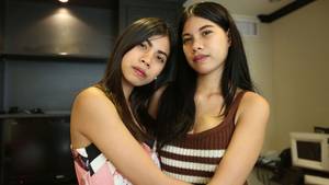 big tit asian twins - Asian twins hugging before sex with stranger