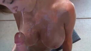 amateur tits cum shot kneeling - Amateur Cum Covered Big Tits Blowjob on her knees | xHamster