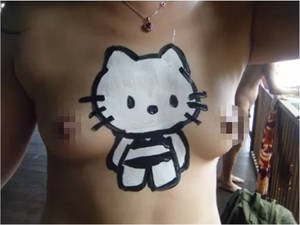 hello kitty sexy naked cartoon - Penang Nude Sports Games 2014 - hello kitty paint on chest - pixel