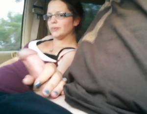 ebony beach masturbating - MILF with glasses hadjob and masturbation in driving car VIDEO