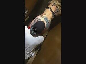 ass licking tattoo - Voyeur caught a guy eating a tattooed ass in public toilet - Voyeurs HD