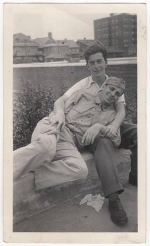 1940s Vintage Gay Men Porn - MAN IN UNIFORM LAYS ON BOYFRIENDS LAP OLD/VINTAGE PHOTO-SNAPSHOT g7494 in  Collectibles