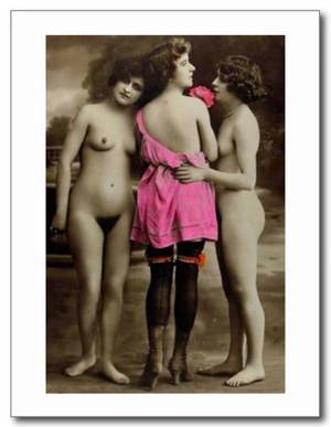 erotica vintage nude color slides - Three French Nude Women Tinted Risque Erotic Vintage REPRO Postcard