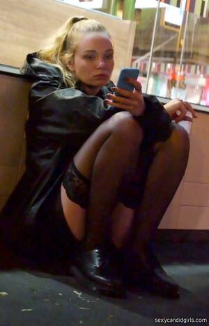 candid sitting upskirt pantyhose - Young Blonde Candid Teen In Stockings With Sexy Legs â€“ Sexy Candid Girls