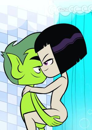 cartoon network girls naked - Rule 34 - 1boy 1boy1girl 1girls beast boy cartoon network completely nude  female dc dc comics demon girl female female/male flat chest garfield logan  green hair green skin grey skin holding human