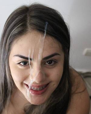 cum face braces - Her braces makes the cum on her face look even better ...