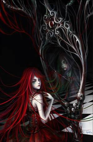 mirror demon ass fuck cartoon - I'm in love with the beauty of the red hair anime girl but also the creepy  girl inside the mirror idk why !