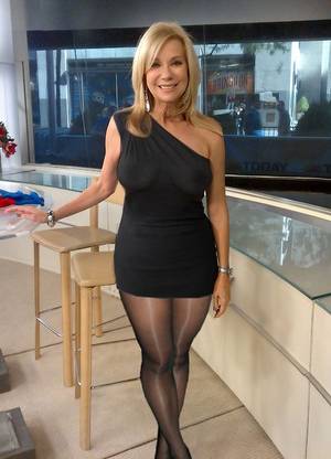 blonde milf black dress - 
