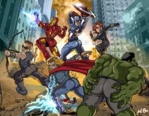 Marvle Superhero Avenger Girls Porn - Finally, male superheroes posing erotically for us to whistle, hoot and  throw dollar bills at. Artist Kevin Bolk has redrawn the Avengers promo art  putting ...