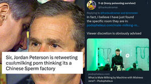 Asian Forced Milk Porn - Jordan Peterson's Chinese Sperm Factory Milking Tweet | Know Your Meme