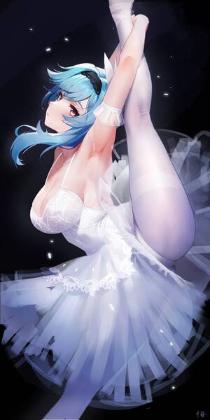 anime standing nude - Eula in white outfit standing on one leg (QianYuu) [Genshin Impact] free  hentai porno, xxx comics, rule34 nude art at HentaiLib.net