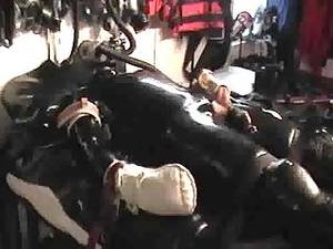 hot latex office fuck - Guy In Latex Cumming After Sex Toy Action