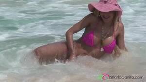 big tit tranny beach - Big titties and cock Tranny Karla Carrillo playing at the beach. Porn  Videos - Tube8