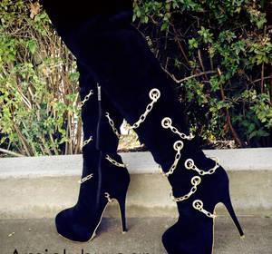 black chain porn - Sexy black chain boots