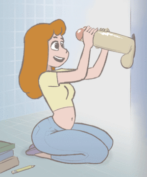 cartoon penis handjob - Rule 34 - 1boy 1girls 2017 animated animated gif balls big penis black eyes  bottom heavy crop top erection female full body glory hole handjob happy  female hetero jeans large penis long