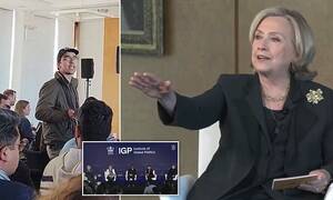 Hillary Clinton Monster Porn - Fiery moment heckler confronts 'hypocritical' Hillary Clinton and demands  she denounce Joe Biden's 'warmongering' speech calling for additional  Israel, Ukraine funding | Daily Mail Online