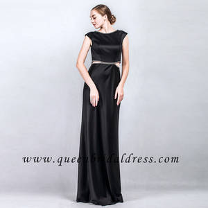 Elegant Evening Gown Porn - Elegant bateau neckline V back beaded black evening dress
