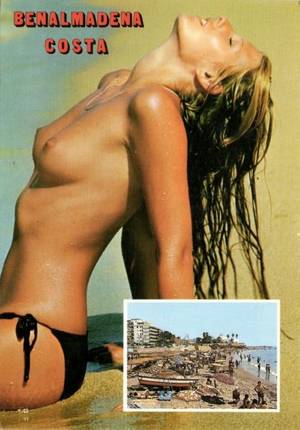 costa del sol beach topless - spain, BENALMADENA COSTA, Costa del Sol, Topless Girl at the Beach (1980s
