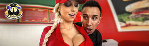 Burger Shop Porn - Rikki Six gets of her tight shirt in the burger restaurant for sex