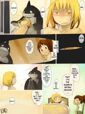 Anthro Porn Comics - e621 amber_eyes anthro bed black_scales blonde_hair blue_eyes blush  brown_hair chibi comic dizzy english_text fainting female fish