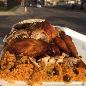 Baby Chicken Porn - Grilled Chicken, Yellow Rice & Peas, and Plantains.