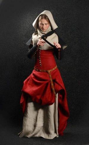 Historic Medieval Porn - Cotehardie dress with detachable sleeves, flax-linen gorget and wool hood.