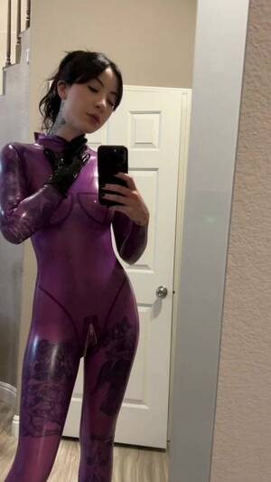 Clear Latex Catsuit Porn - Transparent purple latex catsuit with open zipper