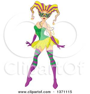 mardi gras cartoon babe naked - Clipart Illustration of a Sexy 1940's Inspired Pinup Girl With Curly Hair,  Seated With Her Ankles Crossed, Resting Her Face Against Her Hands by C  Charley-Franzwa #33979