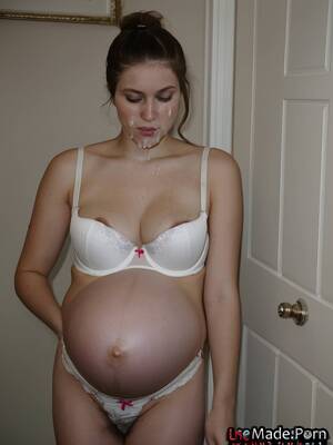 bra panties and bukkake - Porn image of pregnant 20 babe panty pull cumshot cupless bra bukkake  created by AI