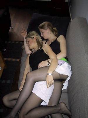Drunk Wife Porn Costume - Sleeping beauties in shot skirt and black pantyhose. Woman in pantyhose